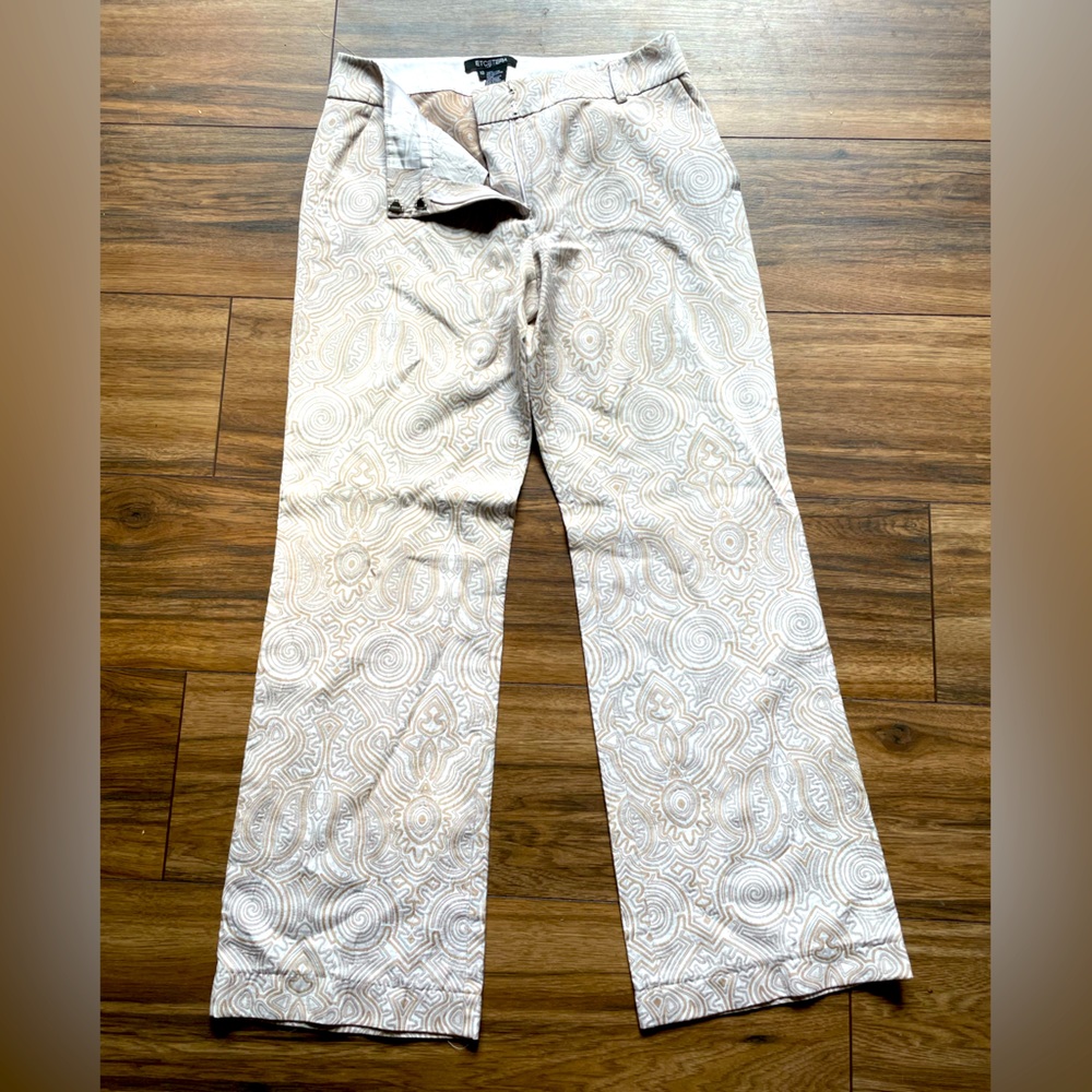 Vintage pant, Etcetera size 10, white with gold and silver pattern